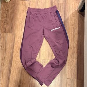 Palm Angels Men's Plum Joggers with Blue Side Stripe